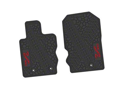 Factory Floorpan Fit Tire Tread/Scorched Earth Scene Front Floor Mats with Red Running Wild Insert; Black (21-25 Bronco)