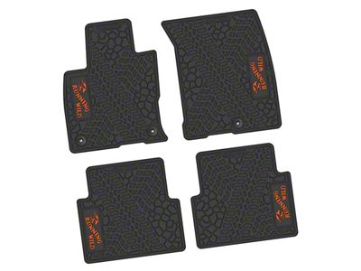 Factory Floorpan Fit Tire Tread/Scorched Earth Scene Front and Rear Floor Mats with Orange Running Wild Insert; Black (21-25 Bronco Sport)