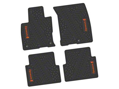 Factory Floorpan Fit Tire Tread/Scorched Earth Scene Front and Rear Floor Mats with Orange Squatch Insert; Black (21-25 Bronco Sport)