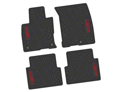 Factory Floorpan Fit Tire Tread/Scorched Earth Scene Front and Rear Floor Mats with Red GOAT/Mountain Insert; Black (21-25 Bronco Sport)