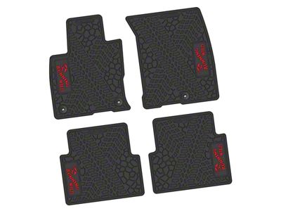 Factory Floorpan Fit Tire Tread/Scorched Earth Scene Front and Rear Floor Mats with Red Running Wild Insert; Black (21-25 Bronco Sport)