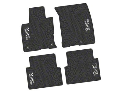 Factory Floorpan Fit Tire Tread/Scorched Earth Scene Front and Rear Floor Mats with White Running Wild Insert; Black (21-25 Bronco Sport)