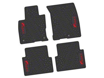 Factory Floorpan Fit Tire Tread/Scorched Earth Scene Front and Rear Floor Mats with Red GOAT Insert; Black (21-25 Bronco Sport)