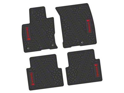 Factory Floorpan Fit Tire Tread/Scorched Earth Scene Front and Rear Floor Mats with Red Squatch Insert; Black (21-25 Bronco Sport)