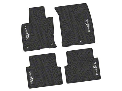 Factory Floorpan Fit Tire Tread/Scorched Earth Scene Front and Rear Floor Mats with White Offroad Insert; Black (21-25 Bronco Sport)