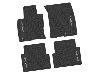 Factory Floorpan Fit Tire Tread/Scorched Earth Scene Front and Rear Floor Mats with White Sport Insert; Black (21-25 Bronco Sport)