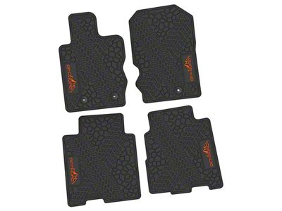 Factory Floorpan Fit Tire Tread/Scorched Earth Scene Front and Rear Floor Mats with Orange Offroad Insert; Black (21-25 Bronco 4-Door)