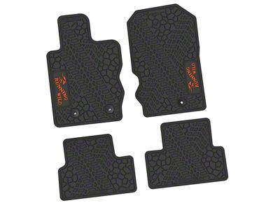 Factory Floorpan Fit Tire Tread/Scorched Earth Scene Front and Rear Floor Mats with Orange Running Wild Insert; Black (21-25 Bronco 2-Door)