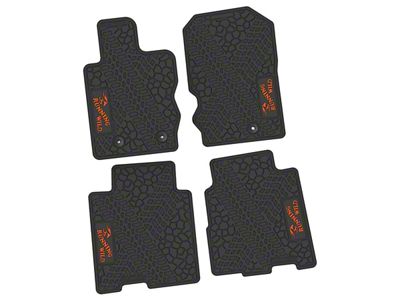 Factory Floorpan Fit Tire Tread/Scorched Earth Scene Front and Rear Floor Mats with Orange Running Wild Insert; Black (21-25 Bronco 4-Door)
