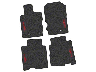 Factory Floorpan Fit Tire Tread/Scorched Earth Scene Front and Rear Floor Mats with Red GOAT/Mountain Insert; Black (21-25 Bronco 4-Door)