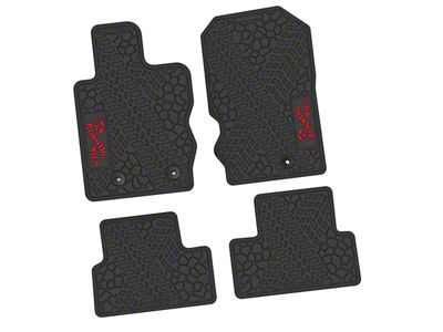 Factory Floorpan Fit Tire Tread/Scorched Earth Scene Front and Rear Floor Mats with Red Running Wild Insert; Black (21-25 Bronco 2-Door)