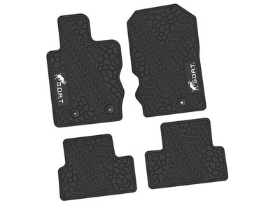 Factory Floorpan Fit Tire Tread/Scorched Earth Scene Front and Rear Floor Mats with White GOAT Insert; Black (21-25 Bronco 2-Door)