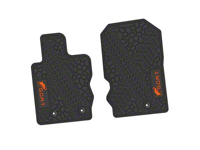 Factory Floorpan Fit Tire Tread/Scorched Earth Scene Front Floor Mats with Orange GOAT Insert; Black (21-25 Bronco)