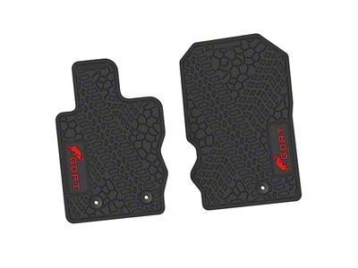 Factory Floorpan Fit Tire Tread/Scorched Earth Scene Front Floor Mats with Red GOAT Insert; Black (21-25 Bronco)