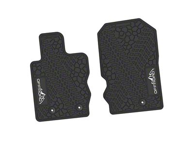 Factory Floorpan Fit Tire Tread/Scorched Earth Scene Front Floor Mats with White Offroad Insert; Black (21-25 Bronco)