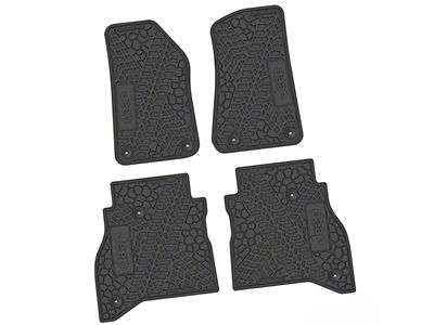Factory Floorpan Fit Tire Tread/Scorched Earth Scene Front and Rear Floor Mats with JEEP Insert; Black (20-25 Jeep Gladiator JT)