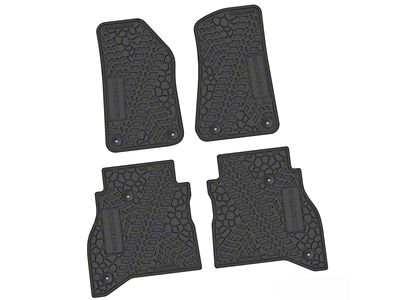 Factory Floorpan Fit Tire Tread/Scorched Earth Scene Front and Rear Floor Mats with Mojave Insert; Black (20-25 Jeep Gladiator JT)