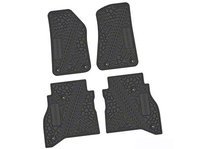 Factory Floorpan Fit Tire Tread/Scorched Earth Scene Front and Rear Floor Mats with Rubicon Insert; Black (20-25 Jeep Gladiator JT)