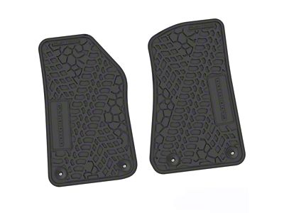 Factory Floorpan Fit Tire Tread/Scorched Earth Scene Front Floor Mats with Gladiator Insert; Black (20-25 Jeep Gladiator JT)