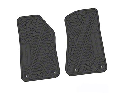 Factory Floorpan Fit Tire Tread/Scorched Earth Scene Front Floor Mats with Mojave Insert; Black (20-25 Jeep Gladiator JT)