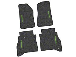 Factory Floorpan Fit Tire Tread/Scorched Earth Scene Front and Rear Floor Mats with Lime Gladiator Insert; Black (20-25 Jeep Gladiator JT)
