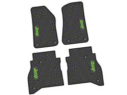 Factory Floorpan Fit Tire Tread/Scorched Earth Scene Front and Rear Floor Mats with Lime JEEP Insert; Black (20-26 Jeep Gladiator JT)