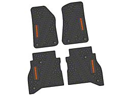 Factory Floorpan Fit Tire Tread/Scorched Earth Scene Front and Rear Floor Mats with Orange Gladiator Insert; Black (20-25 Jeep Gladiator JT)