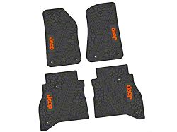 Factory Floorpan Fit Tire Tread/Scorched Earth Scene Front and Rear Floor Mats with Orange JEEP Insert; Black (20-25 Jeep Gladiator JT)