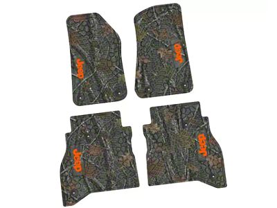 Factory Floorpan Fit Tire Tread/Scorched Earth Scene Front and Rear Floor Mats with Orange JEEP Insert; Rugged Woods (20-25 Jeep Gladiator JT)