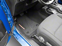 Factory Floorpan Fit Tire Tread/Scorched Earth Scene Front and Rear Floor Mats with Orange Mojave Insert; Black (20-25 Jeep Gladiator JT)