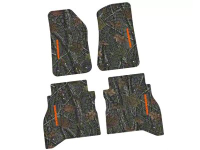 Factory Floorpan Fit Tire Tread/Scorched Earth Scene Front and Rear Floor Mats with Orange Rubicon Insert; Rugged Woods (20-25 Jeep Gladiator JT)