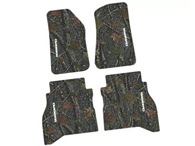 Factory Floorpan Fit Tire Tread/Scorched Earth Scene Front and Rear Floor Mats with White Gladiator Insert; Rugged Woods (20-25 Jeep Gladiator JT)