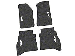 Factory Floorpan Fit Tire Tread/Scorched Earth Scene Front and Rear Floor Mats with White JEEP Insert; Black (20-26 Jeep Gladiator JT)