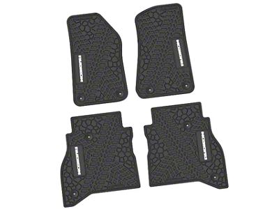 Factory Floorpan Fit Tire Tread/Scorched Earth Scene Front and Rear Floor Mats with White Rubicon Insert; Black (20-25 Jeep Gladiator JT)