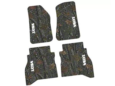 Factory Floorpan Fit Tire Tread/Scorched Earth Scene Front and Rear Floor Mats with White Willys Insert; Rugged Woods (20-25 Jeep Gladiator JT)