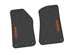 Factory Floorpan Fit Tire Tread/Scorched Earth Scene Front Floor Mats with Orange Mojave Insert; Black (20-25 Jeep Gladiator JT)
