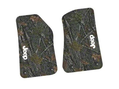 Factory Floorpan Fit Tire Tread/Scorched Earth Scene Front Floor Mats with White JEEP Insert; Rugged Woods (20-25 Jeep Gladiator JT)