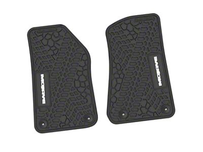 Factory Floorpan Fit Tire Tread/Scorched Earth Scene Front Floor Mats with White Mojave Insert; Black (20-25 Jeep Gladiator JT)