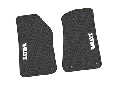 Factory Floorpan Fit Tire Tread/Scorched Earth Scene Front Floor Mats with White Willys Insert; Black (20-25 Jeep Gladiator JT)