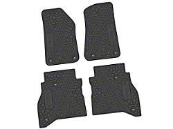 Factory Floorpan Fit Tire Tread/Scorched Earth Scene Front and Rear Floor Mats with JEEP Wave Insert; Black (20-25 Jeep Gladiator JT)