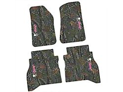 Factory Floorpan Fit Tire Tread/Scorched Earth Scene Front and Rear Floor Mats with Pink and White JEEP Wave Insert; Rugged Woods (20-25 Jeep Gladiator JT)