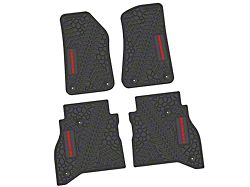 Factory Floorpan Fit Tire Tread/Scorched Earth Scene Front and Rear Floor Mats with Red Rubicon Insert; Black (20-25 Jeep Gladiator JT)