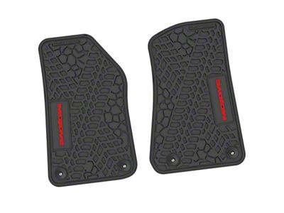 Factory Floorpan Fit Tire Tread/Scorched Earth Scene Front Floor Mats with Red Mojave Insert; Black (20-25 Jeep Gladiator JT)