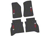 Factory Floorpan Fit Tire Tread/Scorched Earth Scene Front and Rear Floor Mats with Red and White JEEP Wave Insert; Black (20-25 Jeep Gladiator JT)