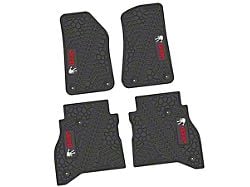 Factory Floorpan Fit Tire Tread/Scorched Earth Scene Front and Rear Floor Mats with Red and White JEEP Wave Insert; Black (20-25 Jeep Gladiator JT)