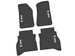 Factory Floorpan Fit Tire Tread/Scorched Earth Scene Front and Rear Floor Mats with White JEEP Wave Insert; Black (20-25 Jeep Gladiator JT)