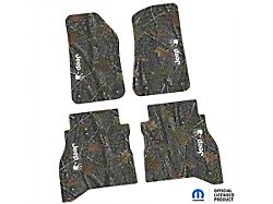 Factory Floorpan Fit Tire Tread/Scorched Earth Scene Front and Rear Floor Mats with White JEEP Wave Insert; Rugged Woods (20-25 Jeep Gladiator JT)