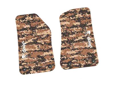 Factory Floorpan Fit Tire Tread/Scorched Earth Scene Front Floor Mats with White JEEP Wave Insert; Cyberflage Camouflage (20-25 Jeep Gladiator JT)