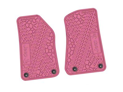 Factory Floorpan Fit Tire Tread/Scorched Earth Scene Front Floor Mats with JEEP Wave Insert; Pink (20-25 Jeep Gladiator JT)