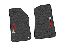 Factory Floorpan Fit Tire Tread/Scorched Earth Scene Front Floor Mats with Red and White JEEP Wave Insert; Black (20-25 Jeep Gladiator JT)